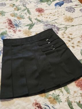 French Toast Black Pleated Mini Skirt with Buckle Straps